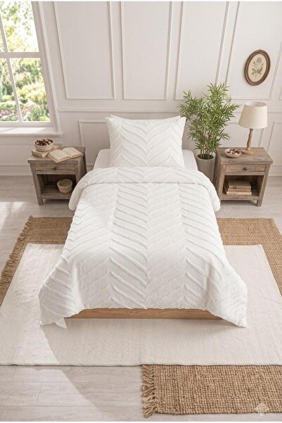 ARSEM EV TEKSTİL Milano Ecru Single Bedspread 180 X 240 cm and 1 Pillow