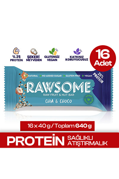 Rawsome Chia Ve Kakao Çekirdekli Glutensiz Ve Vegan Protein Bar 40g X 16 Adet