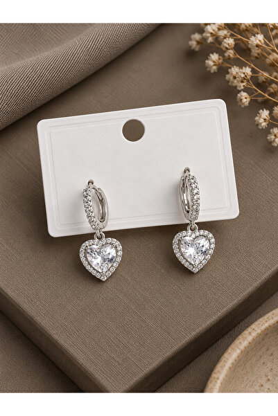 Clariss Brass Silver Color Zircon Stone Heart Model Women's Earrings