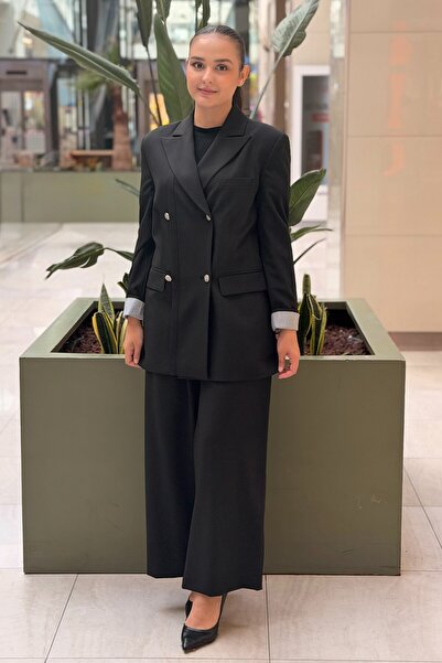 Ghisa Double-Breasted Collar Jacket with Openable Back Button Detail and Trou...