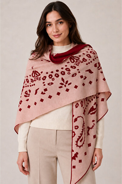 Sebir Moda Patterned Double-Sided Knitwear Triangle Shawl