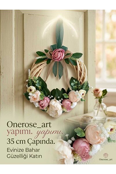 Genel Markalar Onerose Art El Yapımı Çiçekli Kapı Süsü 35 cm – Pudra Pembe ve...
