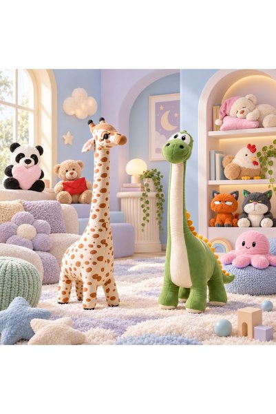 Pufu Toys Dinozor Peluş Yastık Oyuncak Yeşil (1 METRE)