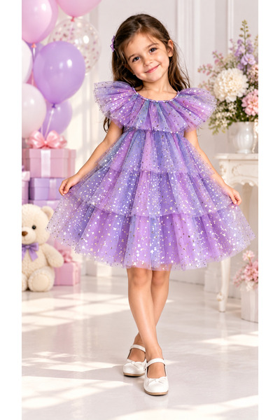 BES TREND Girl's Ebise Layered Ruffle Detail Lined Short Sleeve Party Prom Bi...