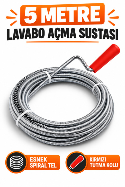 FREED TOOLS Banyo Lavabo Gider Borusu Açıcı Aparat 5 Metre Susta