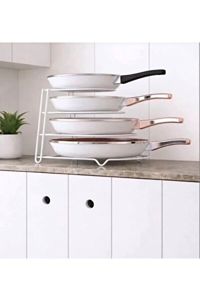 STATİKA HOME Tavalık Beyaz , 4 Katlı Metal Organizer Tava Rafı