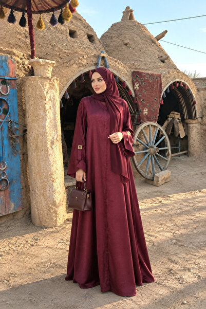 Symbutiq Nare Saten Kraş Bordo Abaya