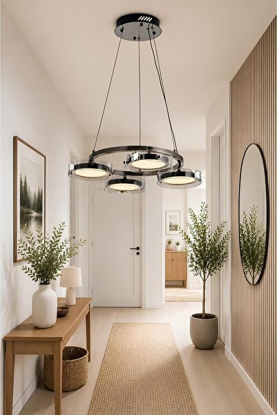 Elvora Home 4'lü Modern (PREMİUM) 3 Renkli LEDli Sarkıt Avizesi Platin Salon ...