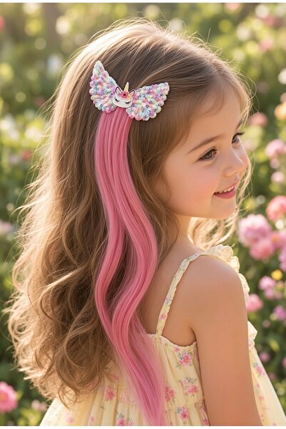 NİLZ Pembe Renk Pullu Unicorn Figürlü Saçlı Yan Toka