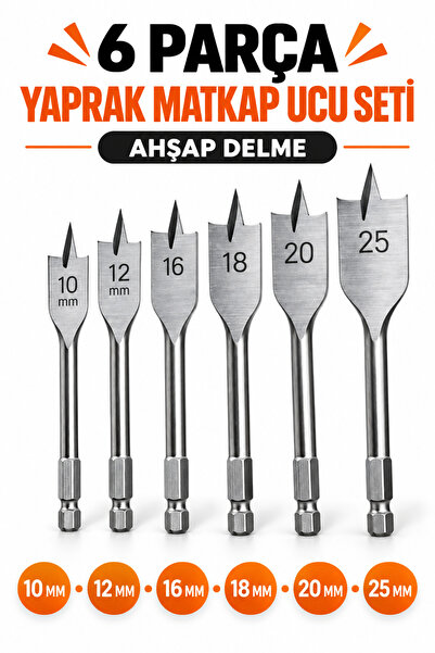 Trendhane Yaprak Matkap Ağaç Set Ahşap Oyma Delme 6 Adet 10-12-16-18-20-25 mm