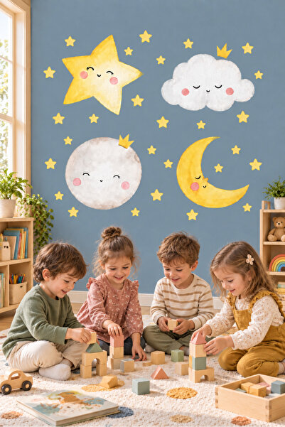 efekt reklam Happy Moon Star Cloud World Παιδικό Βρεφικό Δωμάτιο Αυτοκόλλητο ...