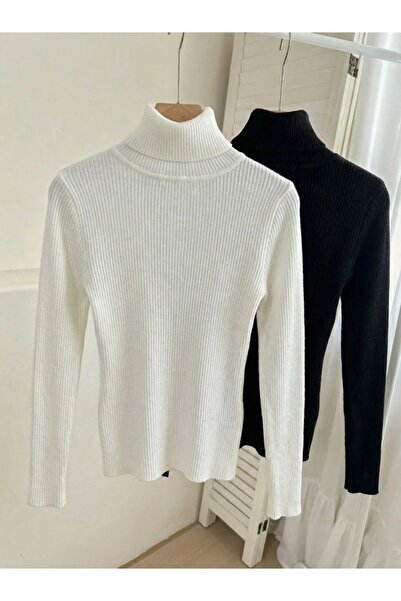 SKYBEAR Black and White 2-Piece Turtleneck Sweater Ready-Made Package Savior Piece Cotton Turtleneck Stretch Fabric Lycra