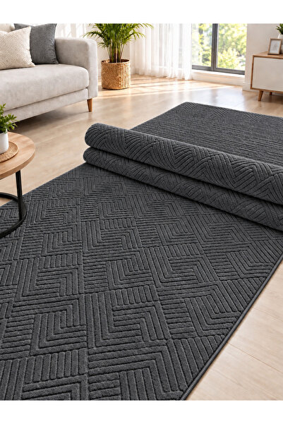 Alya Home Kaymaz Tabanlı Elit Bukle Kesme Salon Koridor Mutfak Halı Antrasit ...