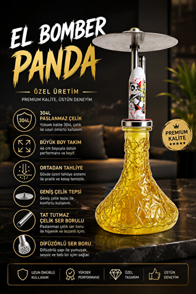 perfectmegastore El Bomber Panda Nargile Takımı 46 cm Büyük Boy 304L Paslanma...