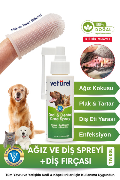 Veturel Köpek Ağız Bakım Seti Pratik Köpek Diş Fırçası Silikon Fırça Köpek Ağ...