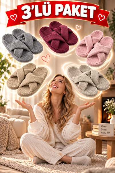 Moda Frato Modafrato Pack of 3 Crossed Women's Slippers Home Slippers