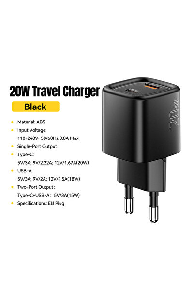 essager EU Black 20W PD Charger Quick Charge QC4.0 QC3.0 USB Type C Charger f...