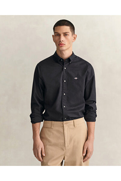Gant Erkek Siyah Slim Fit Düğmeli Yaka Broadcloth Gömlek