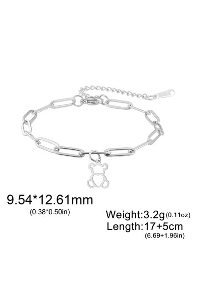 Choice 17cm A Silver color Cute Love Bear Pendant Women's Bracelet Stainless ...