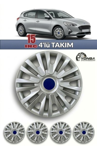 YONGA OTO AKSESUAR FORD FOCUS Uyumlu 15 İnç Jant Kapağı Kırılmaz 4'lü + 4 Amb...