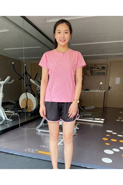 Muchmy Pink Striped Workout Set For Women With Raglan Sleeves