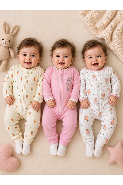 PonçiKids Kız Bebek 3’lü Premium Tulum Seti | Yumuşak Dokulu, Kaliteli ve Sev...
