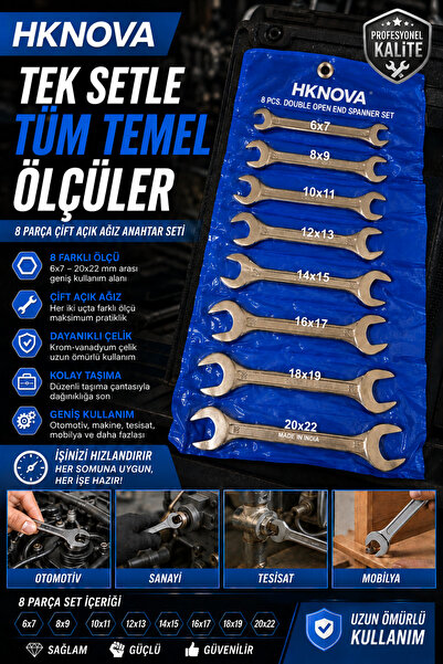 HKNOVA 8 Parça Açık Ağız Çift Taraflı Anahtar Seti C Anahtar Tamir Takımı Van...