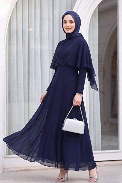 Modamorfo Silvery Chiffon Long Evening Dress -Laci
