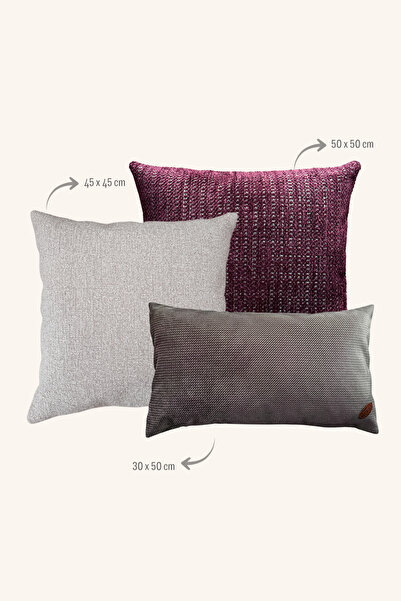 Maison Pactole Set of 3 Mink Burgundy Stuffed Throw Pillows