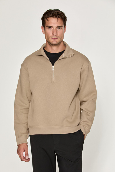 GRIMELANGE CEREMINO Erkek Yarım Fermuarlı Vizon - Bej Sweatshirt