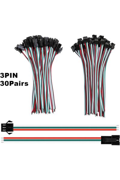 Choice 10 Pairs 30 Pairs JST SM 3 Pin Connectors 15cm 20AWG Wire Female/Male ...