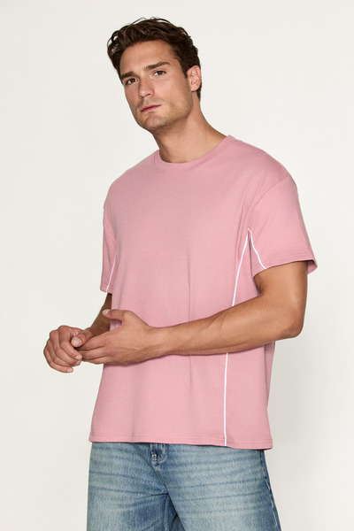 GRIMELANGE STUDIO Erkek Organik Pamuklu Biyeli Kısa Kollu Pembe T-Shirt