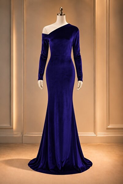 Modafeminen Schulterfreies Abendkleid aus Samtstoff in Maxilänge HELLPURPLE 5...