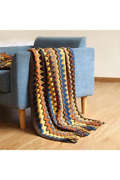 DUTRIEUX 127x180cm Color 100% Acryl Hand Knitted Blanket with Tassel Summer B...