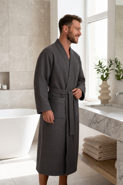 Ellia Soft %100 Pamuklu Yumuşak Pike Kimono Kutulu Erkek Bornoz