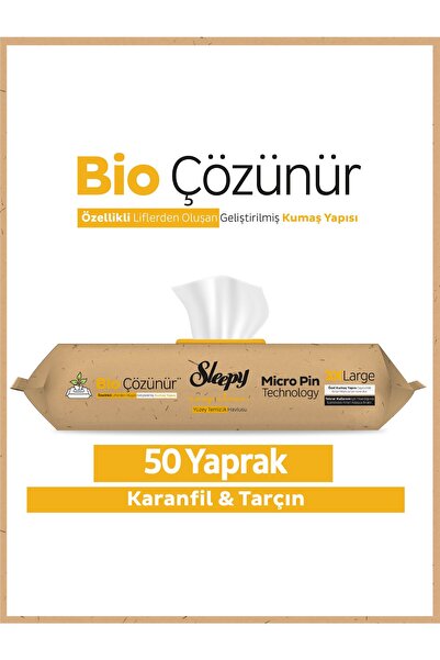 Sleepy Bio Çözünür Yüzey Temizlik Havlusu&Mendili Karanfil&Tarçın 50 Yaprak