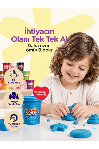 Lets Oyun Hamuru Mavi Tekli 110g