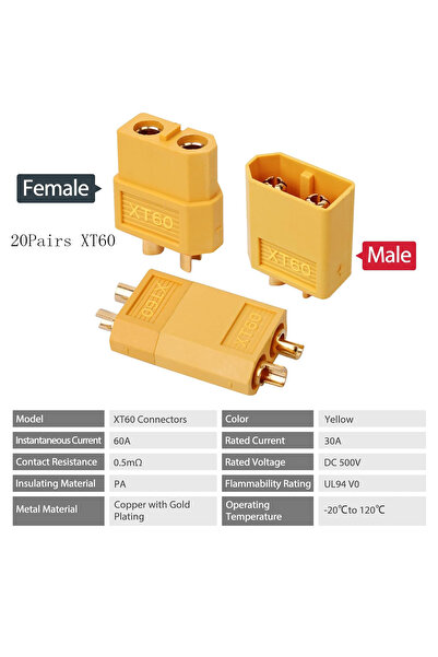 Choice 20PAIRS XT60 20 Pair XT60/XT60H Connectors (XT60 Upgrade) Male Female ...