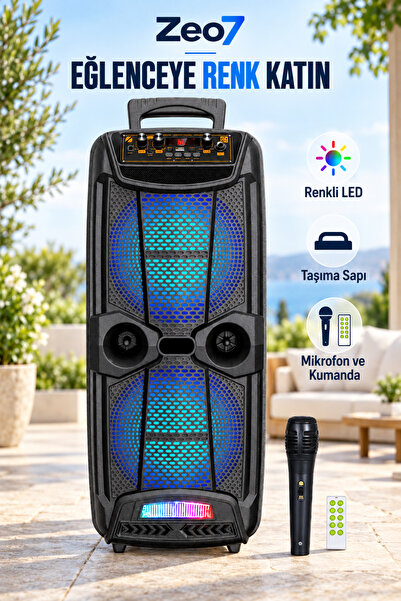 Zeo7 Çift 8 İnç 20W Bluetooth Karaoke Hoparlör, USB/TF/AUX/FM, TWS, Kablolu M...