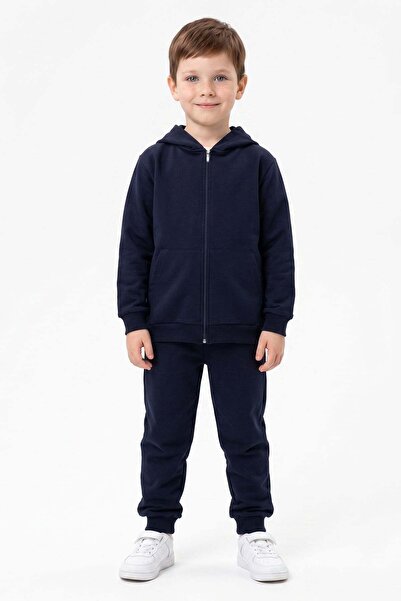Fulla Moda Kapüşonlu Fermuarlı Unisex Çocuk Eşofman Takımı