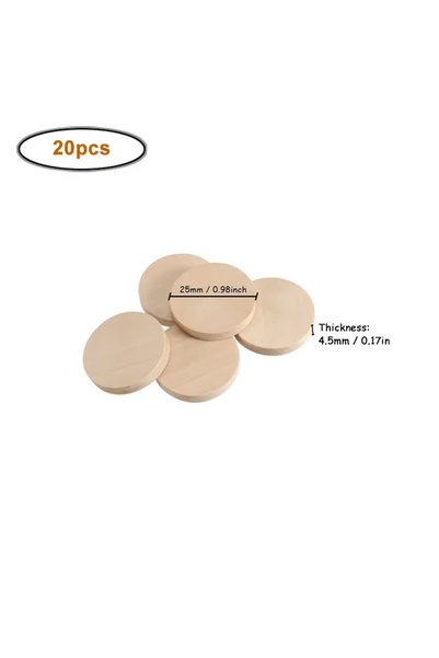 Choice4 20pcs 25mm 15-35mm Unfinished Smooth Round Wood Coins, Natural Blank ...