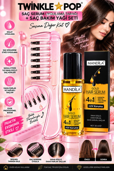 Twinkle Pop Saç Serum Uygulama Tarağı + Saç Bakım Yağı 2’li Set