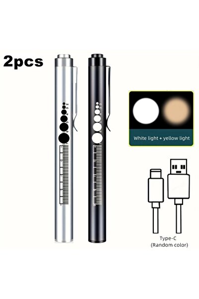 Choice Black-Silver-2pcs 2pcs/Mini 2-in-1 LED Penlight Torch USB Rechargeable...