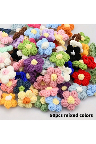 Choice1 50 Pieces 50Pcs Crochet Flower Appliques - Handmade Knitted Yarn Flow...