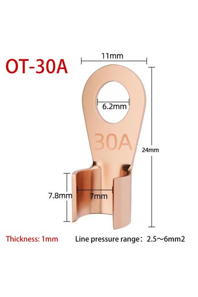 Choice16 10Pcs 30A 10/50PCS Copper OT Terminal Non-Insulated Wire Connector B...