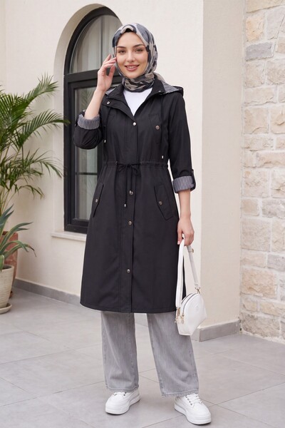 Modamorfo Black Striped Lining Trench Coat
