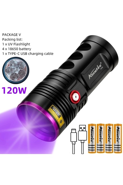 Choice 18650 black UV LIGHT 120W 6x365nm UV Powerful Ultraviolet Flashlight U...
