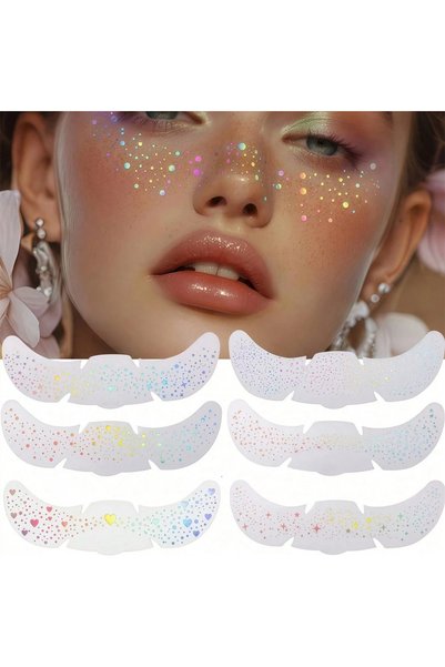 Choice1 6Pcs-Mixed 1/6 Sheets Glitter Freckles Holographic Stickers Heart Fre...