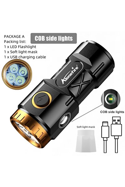 Choice 18350 black X84-Gold-COB- 4xP35 Led Mini Palm Small Flashlight Usb Cha...