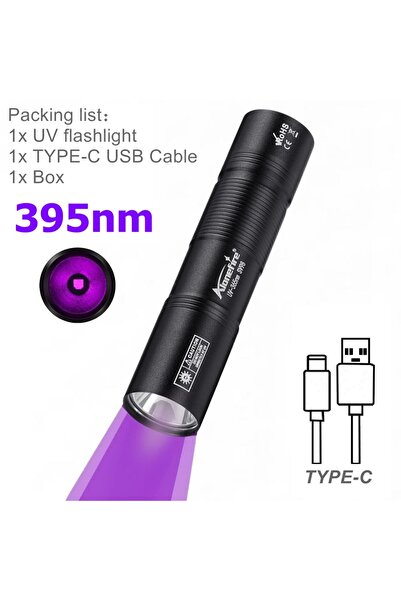 Choice 14500 black 395nm Mini 365nm UV Flashlight USB Rechargeable Small Ultr...